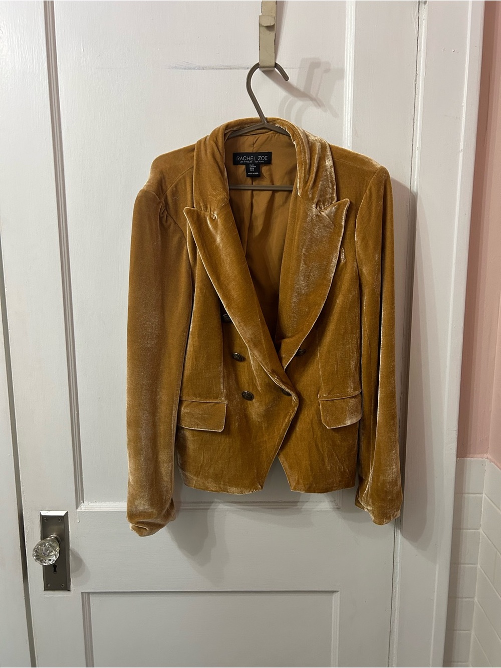 Rachel Zoe Golden Mustard Velvet Double-Breasted Blazer